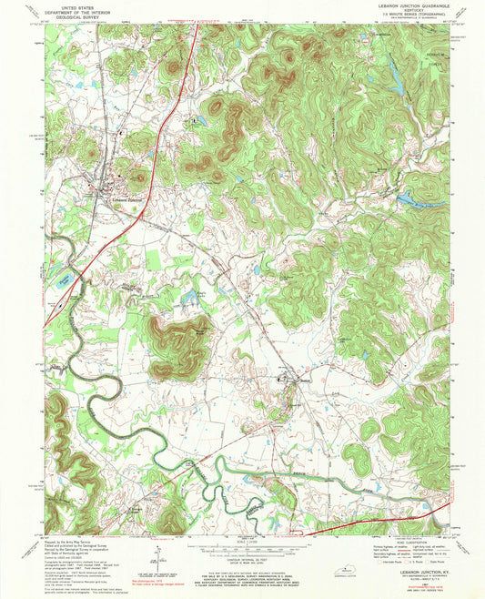 Classic USGS Lebanon Junction Kentucky 7.5'x7.5' Topo Map Image