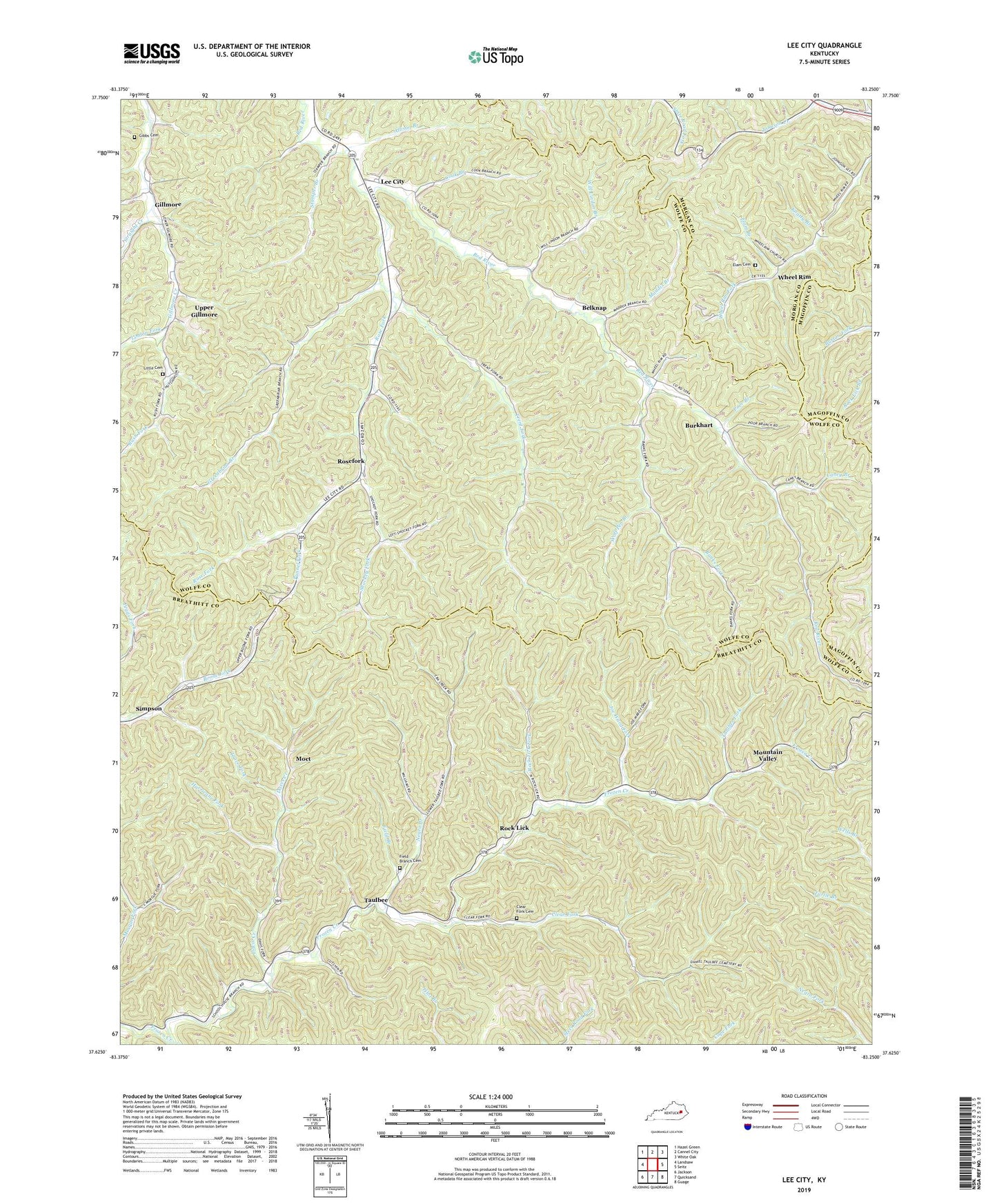 Lee City Kentucky US Topo Map Image