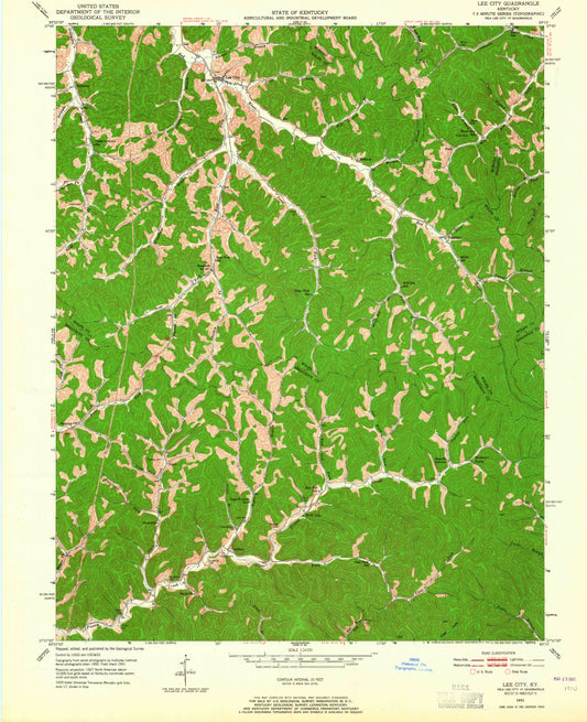 Classic USGS Lee City Kentucky 7.5'x7.5' Topo Map Image