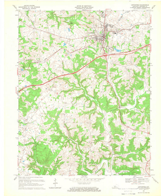 Classic USGS Leitchfield Kentucky 7.5'x7.5' Topo Map Image