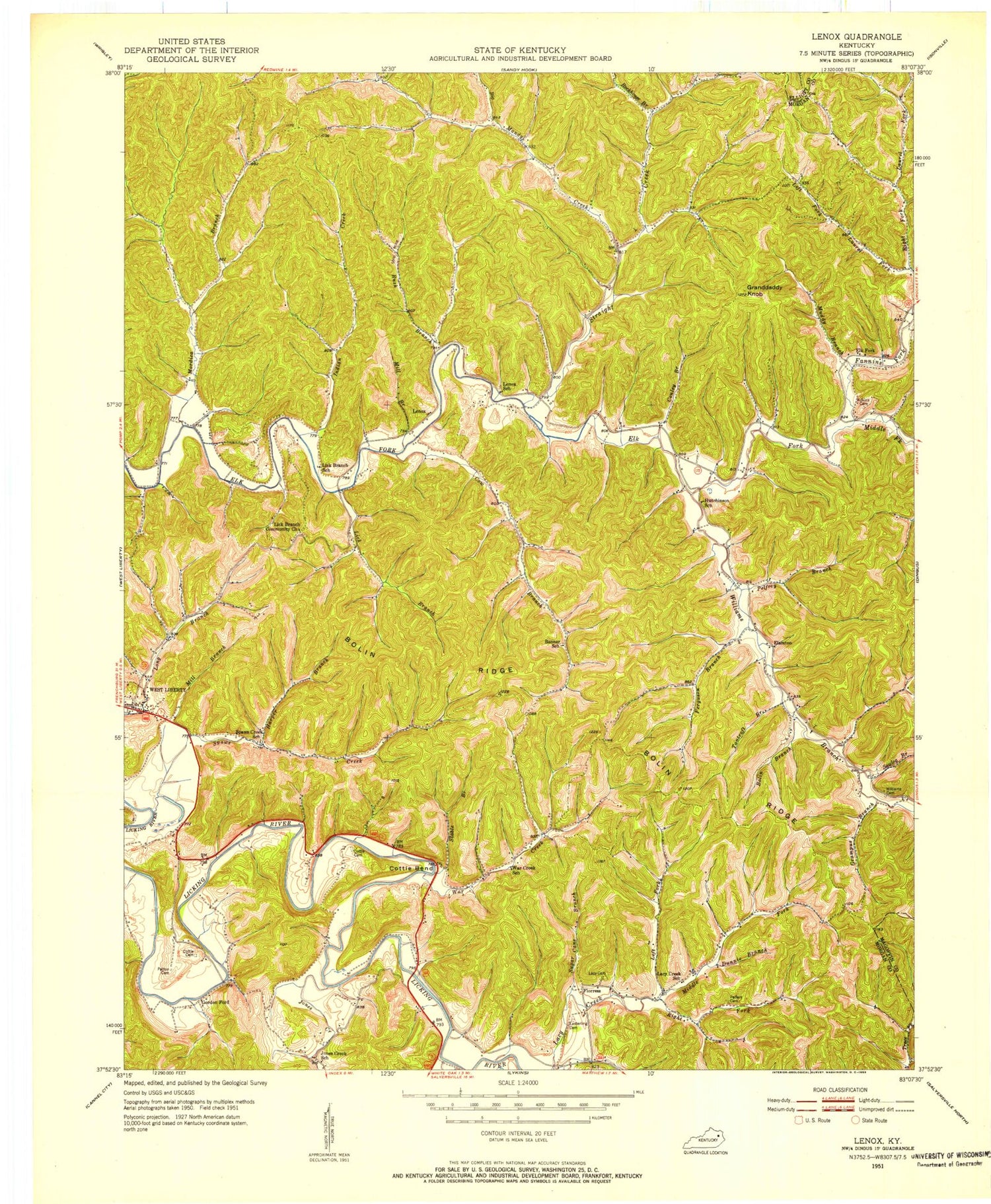 Classic USGS Lenox Kentucky 7.5'x7.5' Topo Map Image