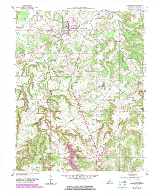 Classic USGS Lewisburg Kentucky 7.5'x7.5' Topo Map Image