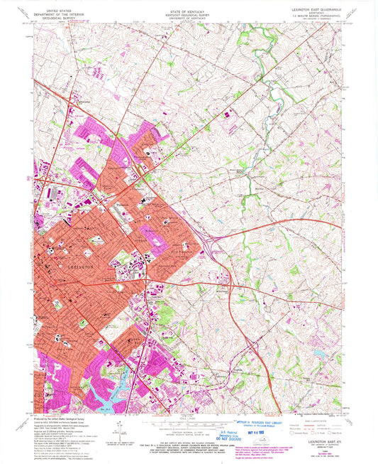 Classic USGS Lexington East Kentucky 7.5'x7.5' Topo Map Image