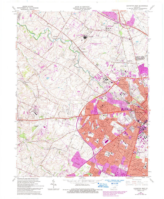 Classic USGS Lexington West Kentucky 7.5'x7.5' Topo Map Image