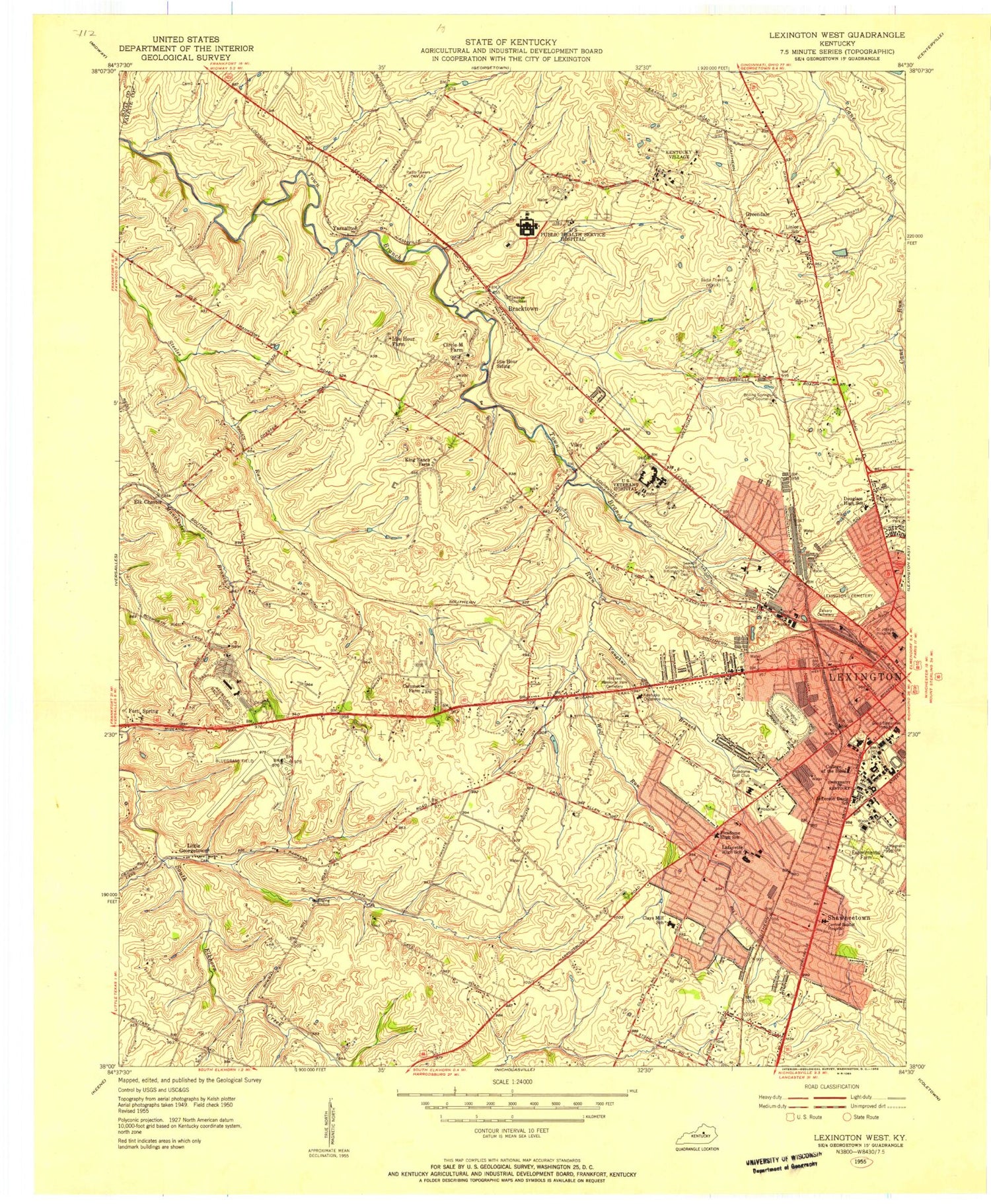 Classic USGS Lexington West Kentucky 7.5'x7.5' Topo Map Image