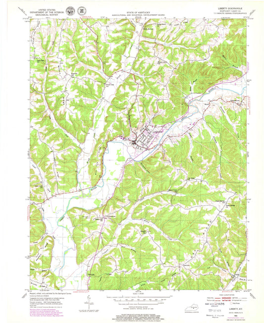 Classic USGS Liberty Kentucky 7.5'x7.5' Topo Map Image