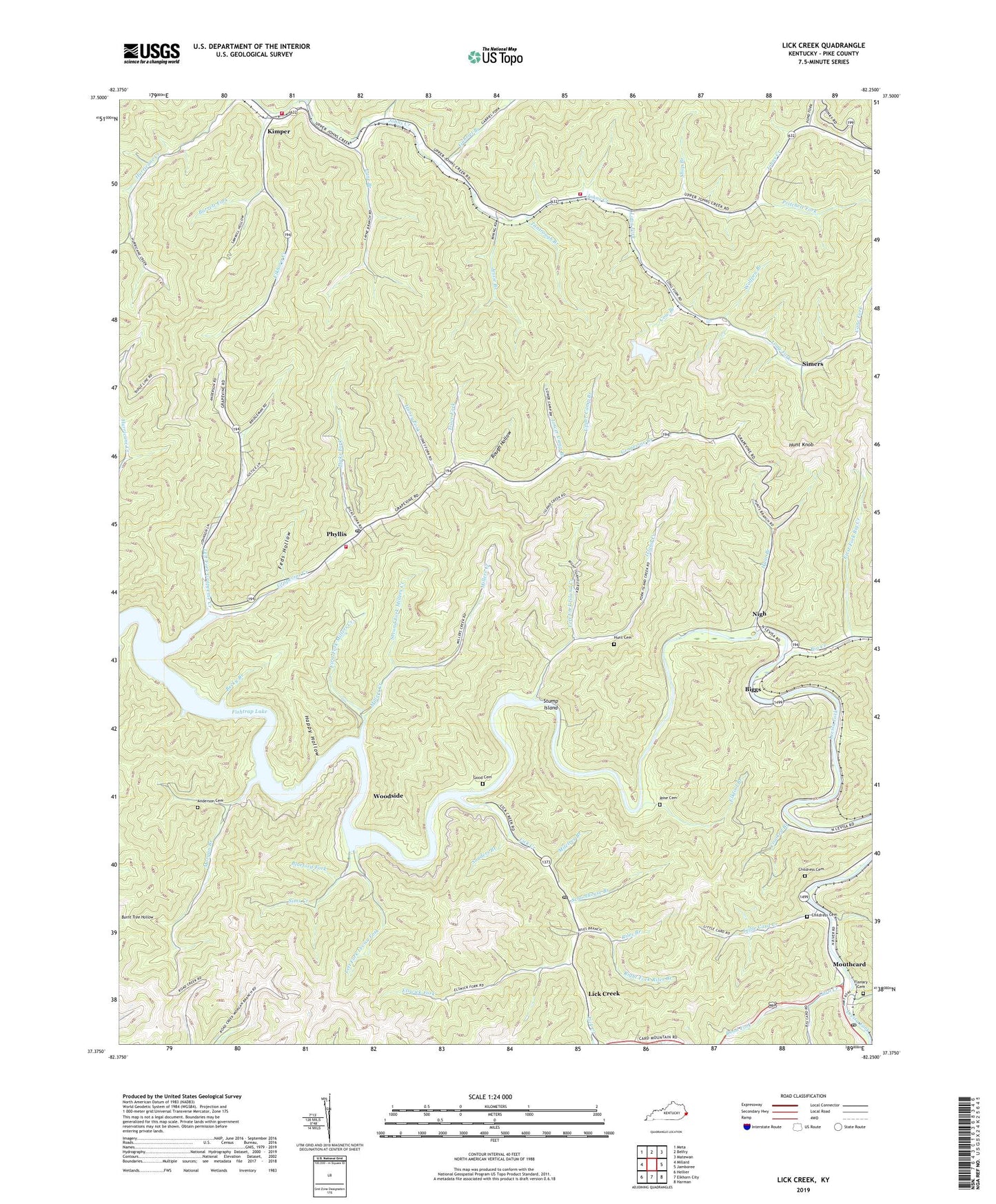 Lick Creek Kentucky US Topo Map Image