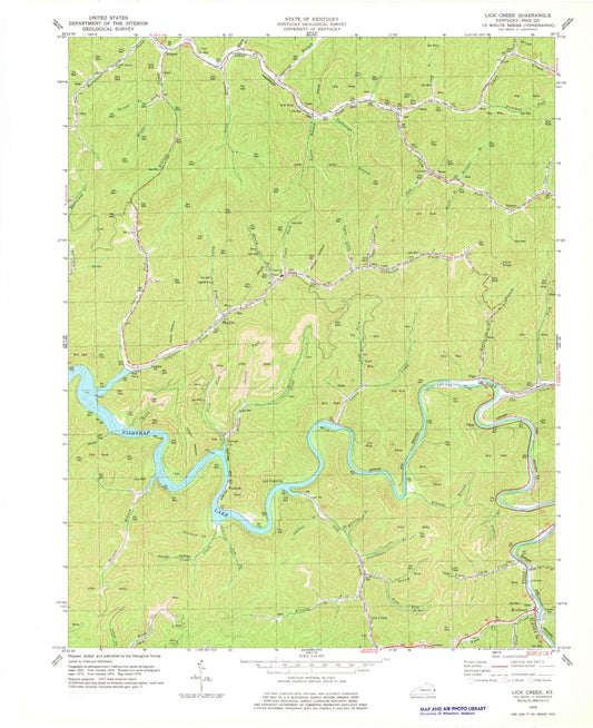 Classic USGS Lick Creek Kentucky 7.5'x7.5' Topo Map Image