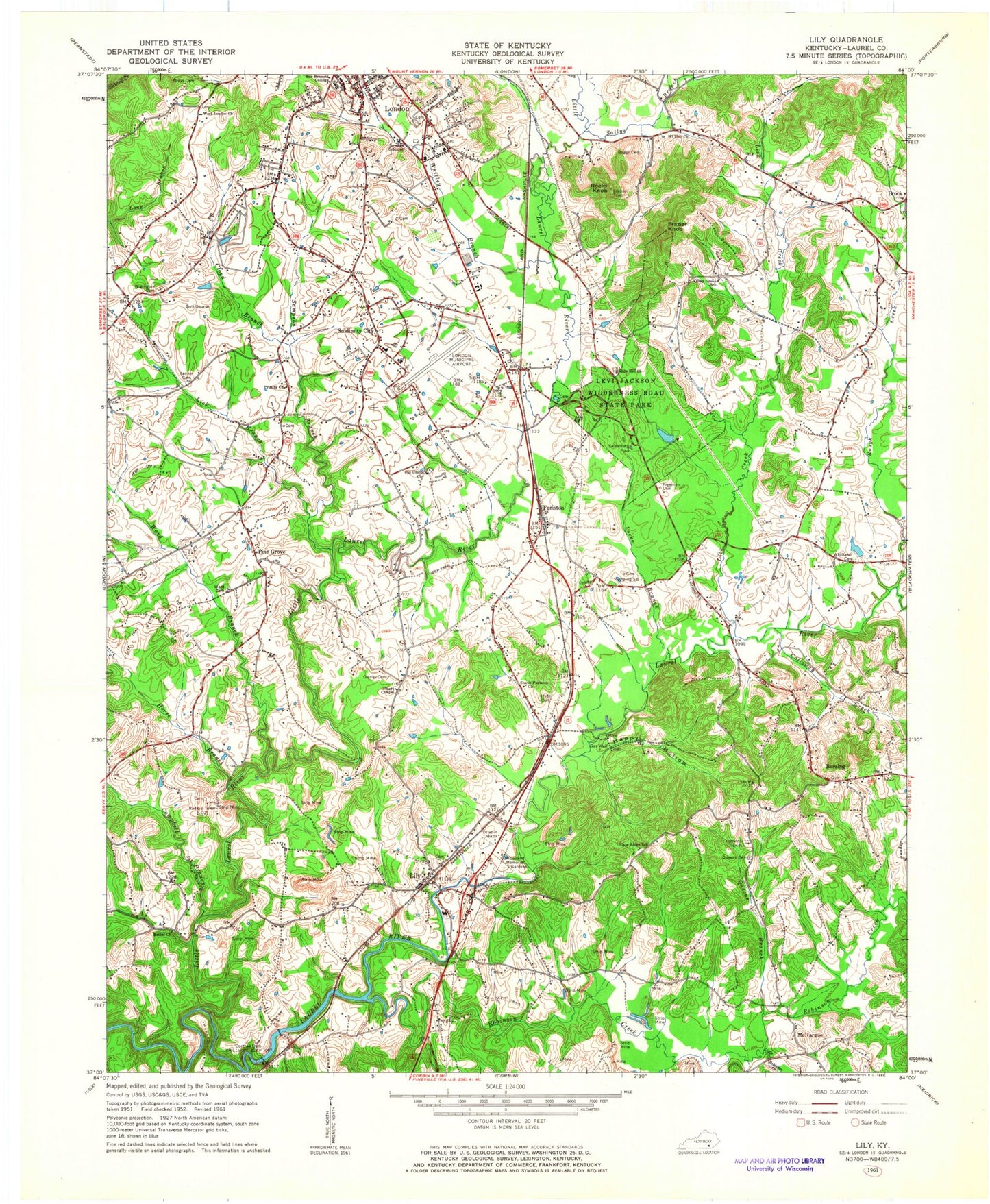 Classic USGS Lily Kentucky 7.5'x7.5' Topo Map Image