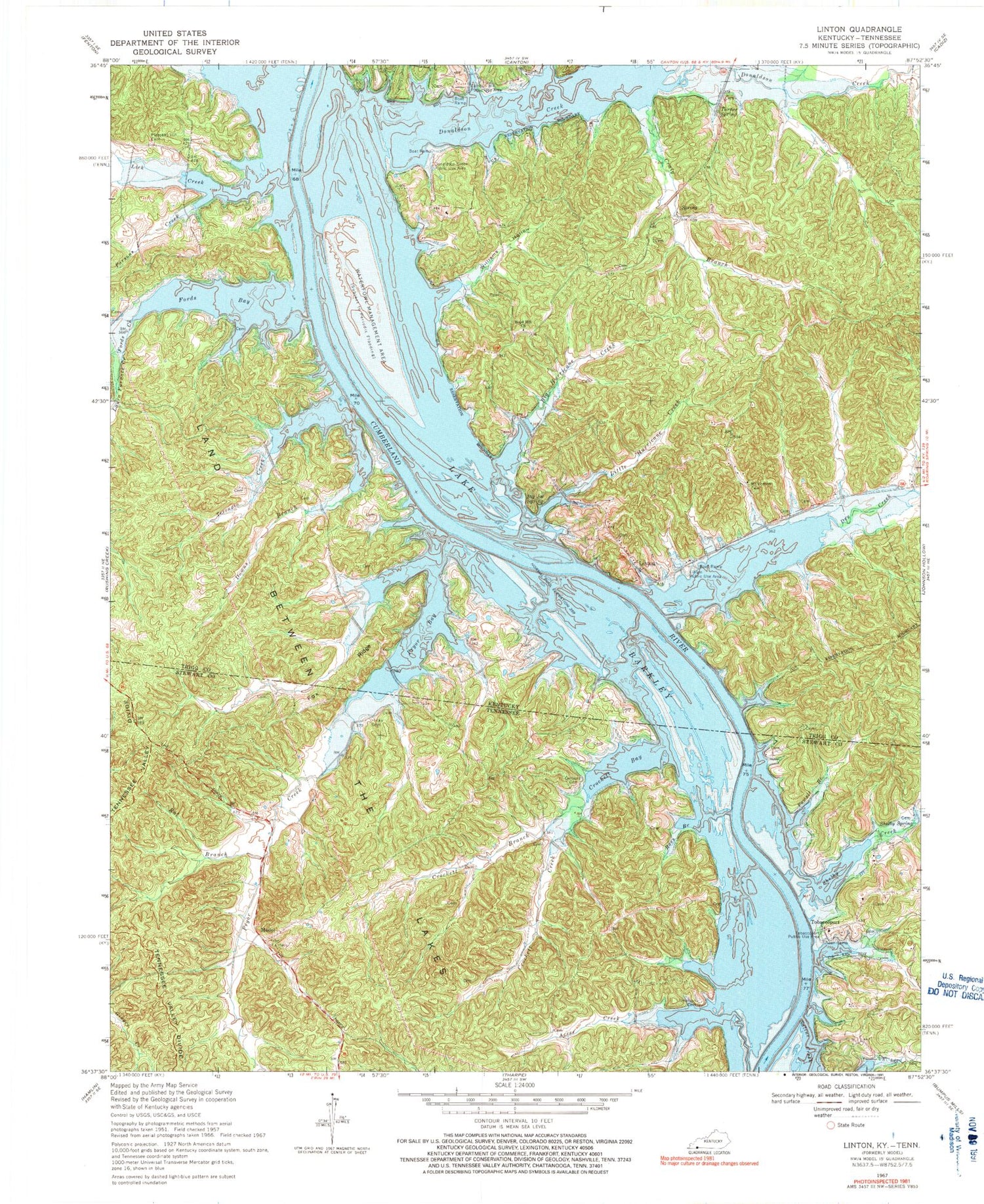 Classic USGS Linton Kentucky 7.5'x7.5' Topo Map Image