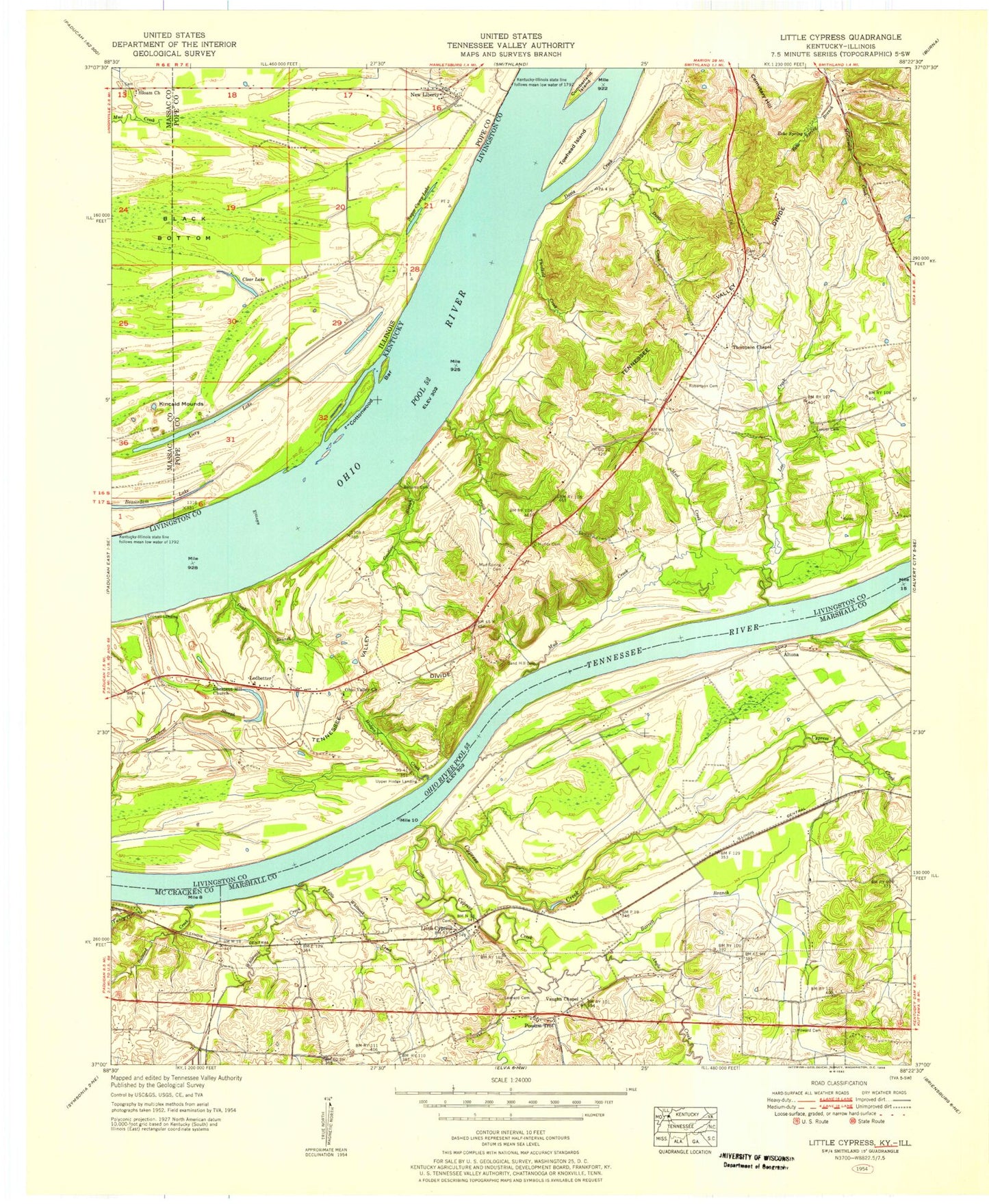 Classic USGS Little Cypress Kentucky 7.5'x7.5' Topo Map Image