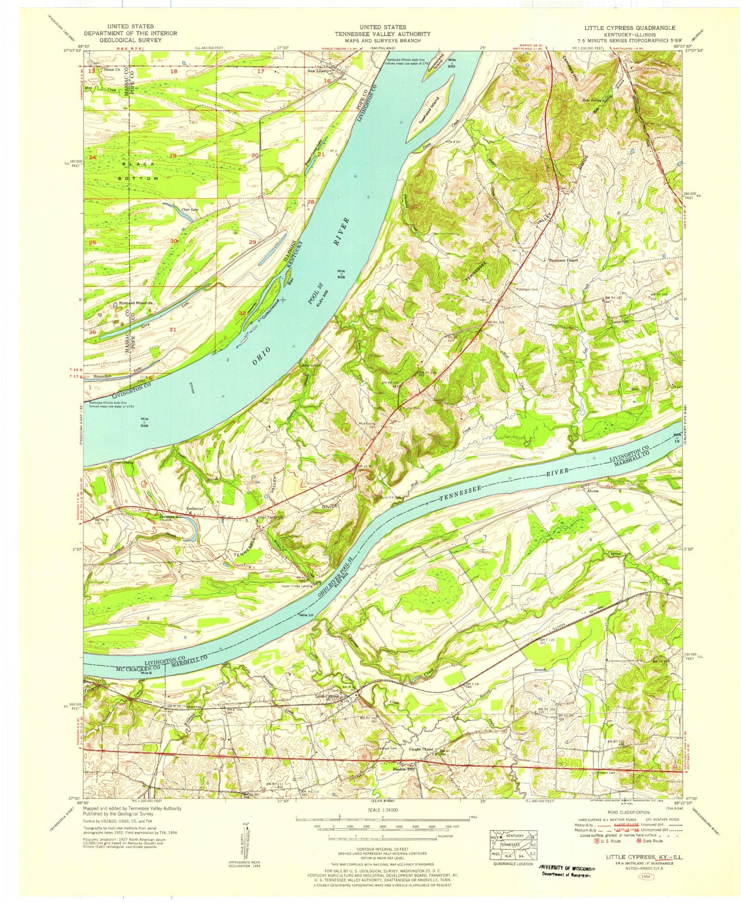 Classic USGS Little Cypress Kentucky 7.5'x7.5' Topo Map Image