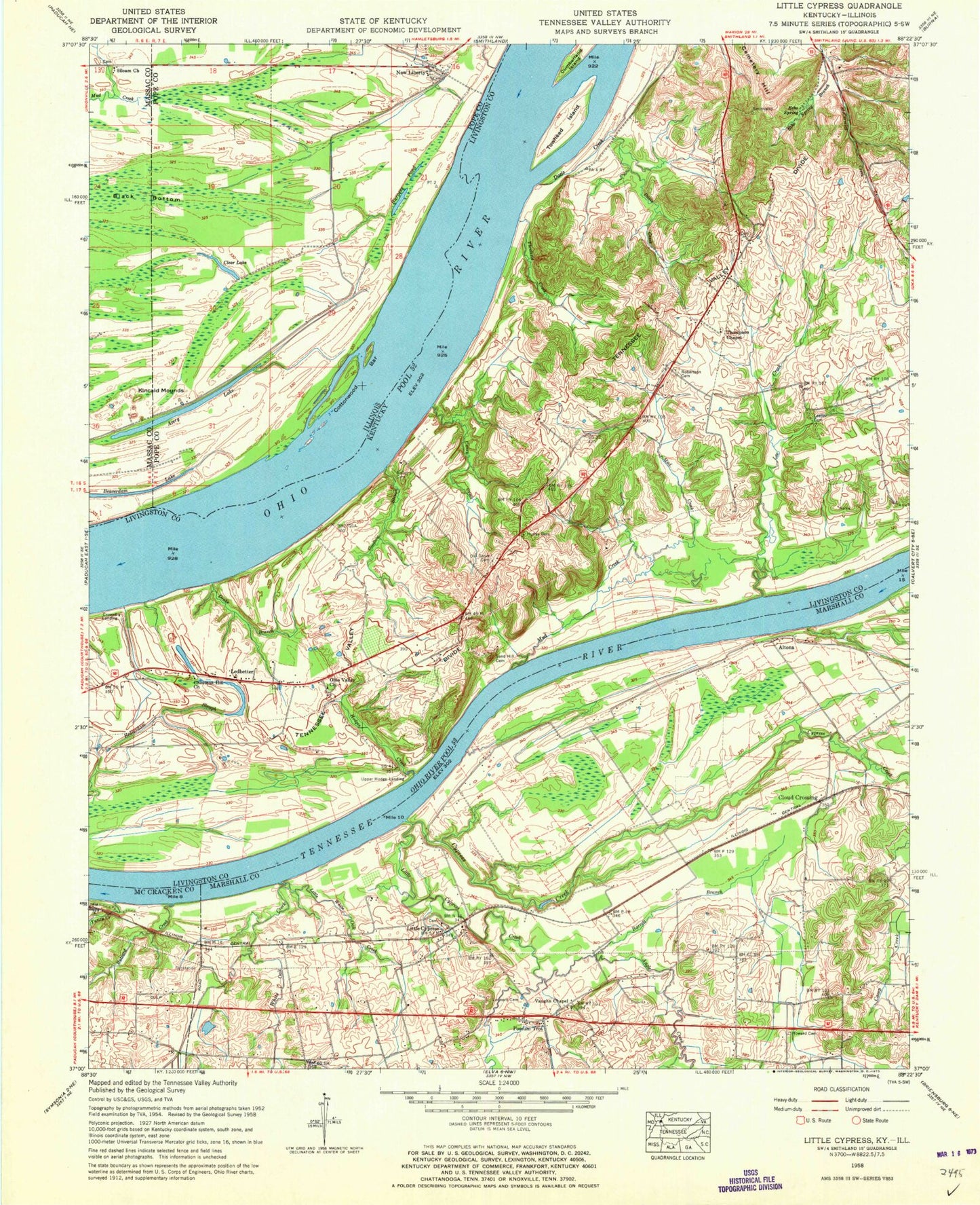 Classic USGS Little Cypress Kentucky 7.5'x7.5' Topo Map Image