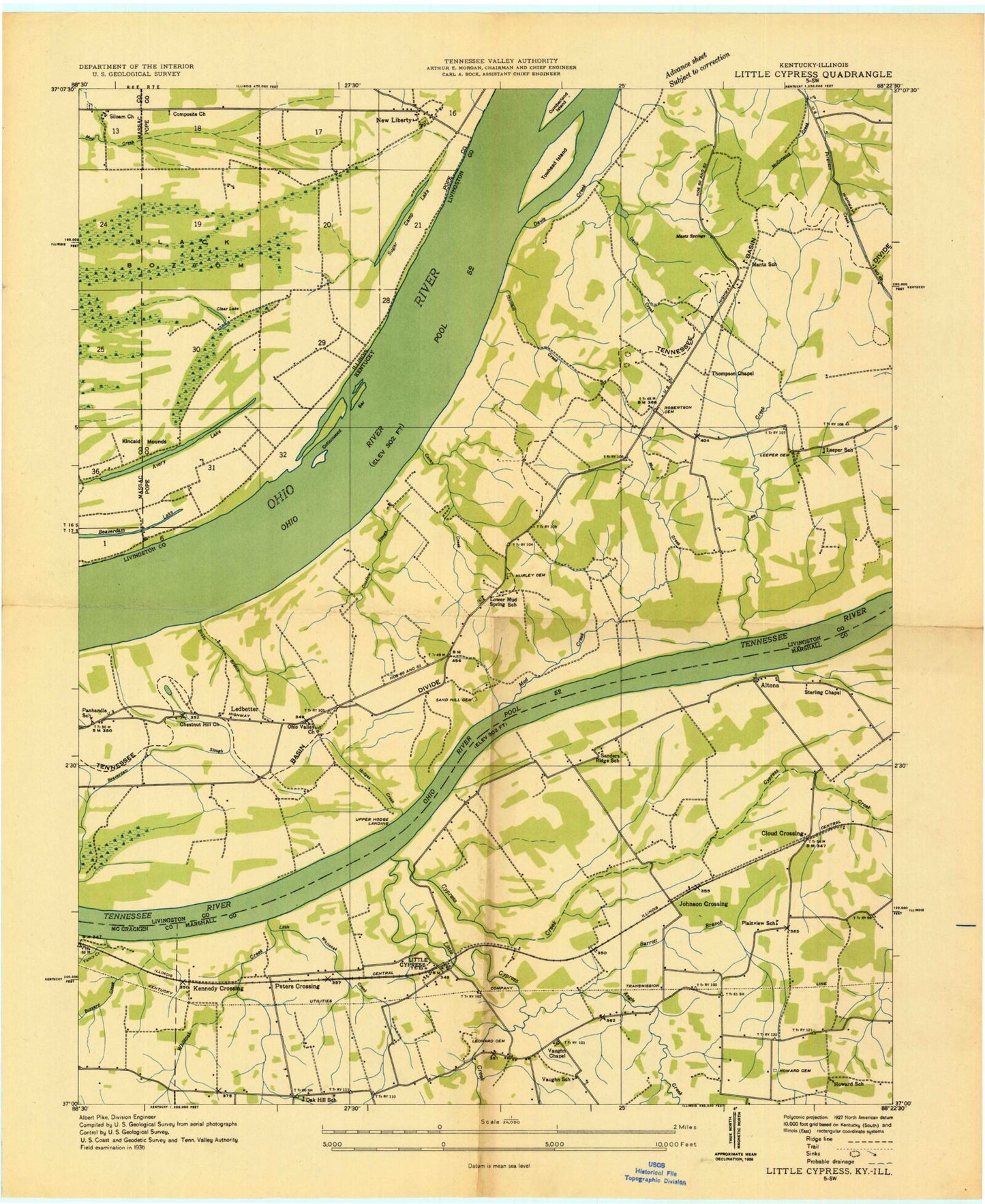 Classic USGS Little Cypress Kentucky 7.5'x7.5' Topo Map Image