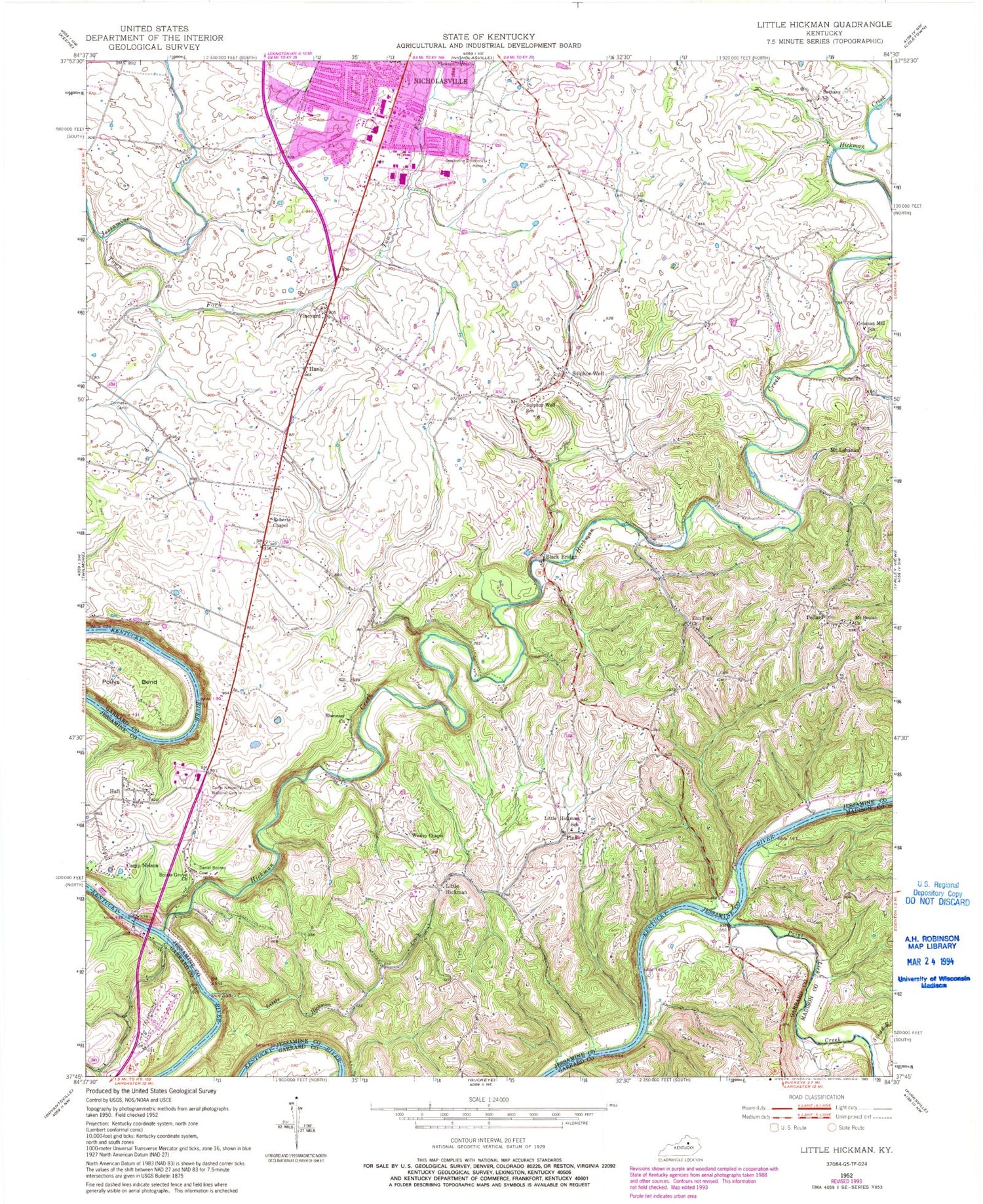 Classic USGS Little Hickman Kentucky 7.5'x7.5' Topo Map Image