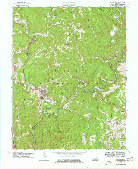 Classic USGS Livingston Kentucky 7.5'x7.5' Topo Map Image