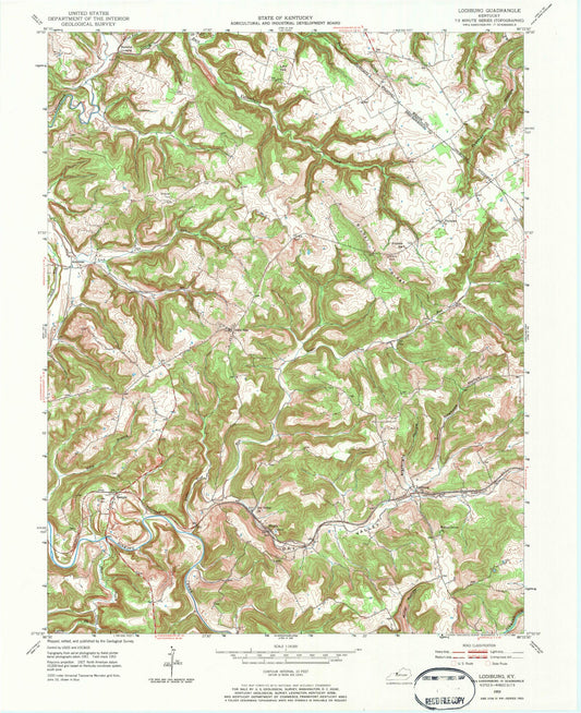 Classic USGS Lodiburg Kentucky 7.5'x7.5' Topo Map Image