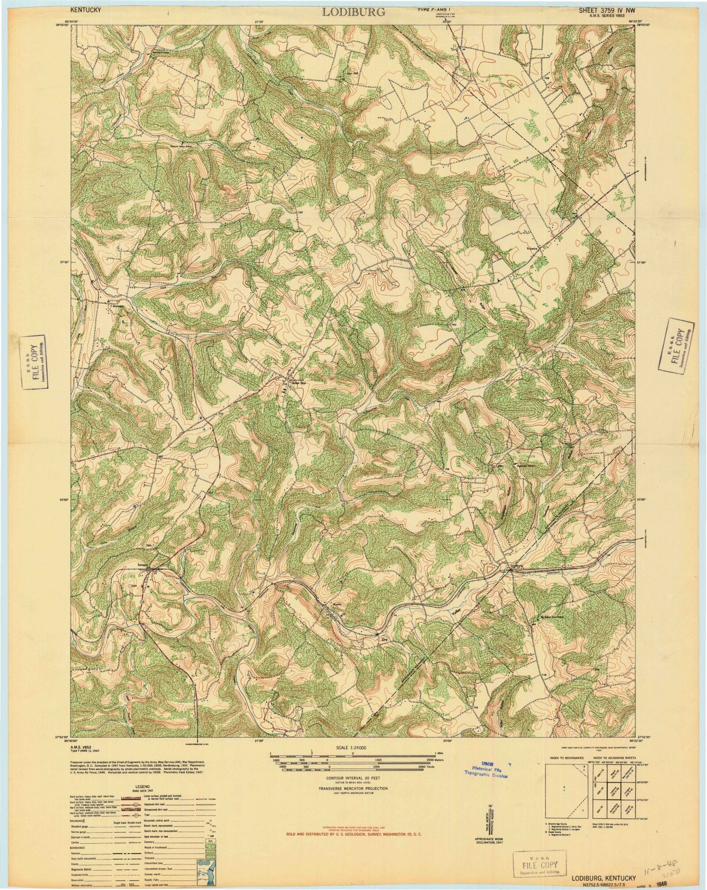 Classic USGS Lodiburg Kentucky 7.5'x7.5' Topo Map Image