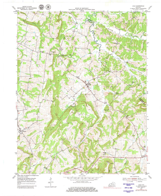 Classic USGS Lola Kentucky 7.5'x7.5' Topo Map Image