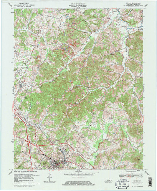 Classic USGS London Kentucky 7.5'x7.5' Topo Map Image