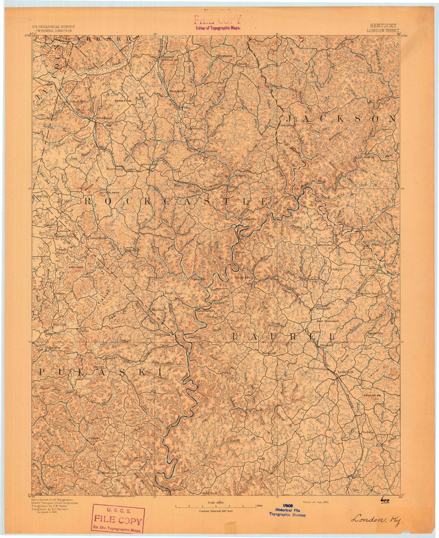 Historic 1893 London Kentucky 30'x30' Topo Map Image