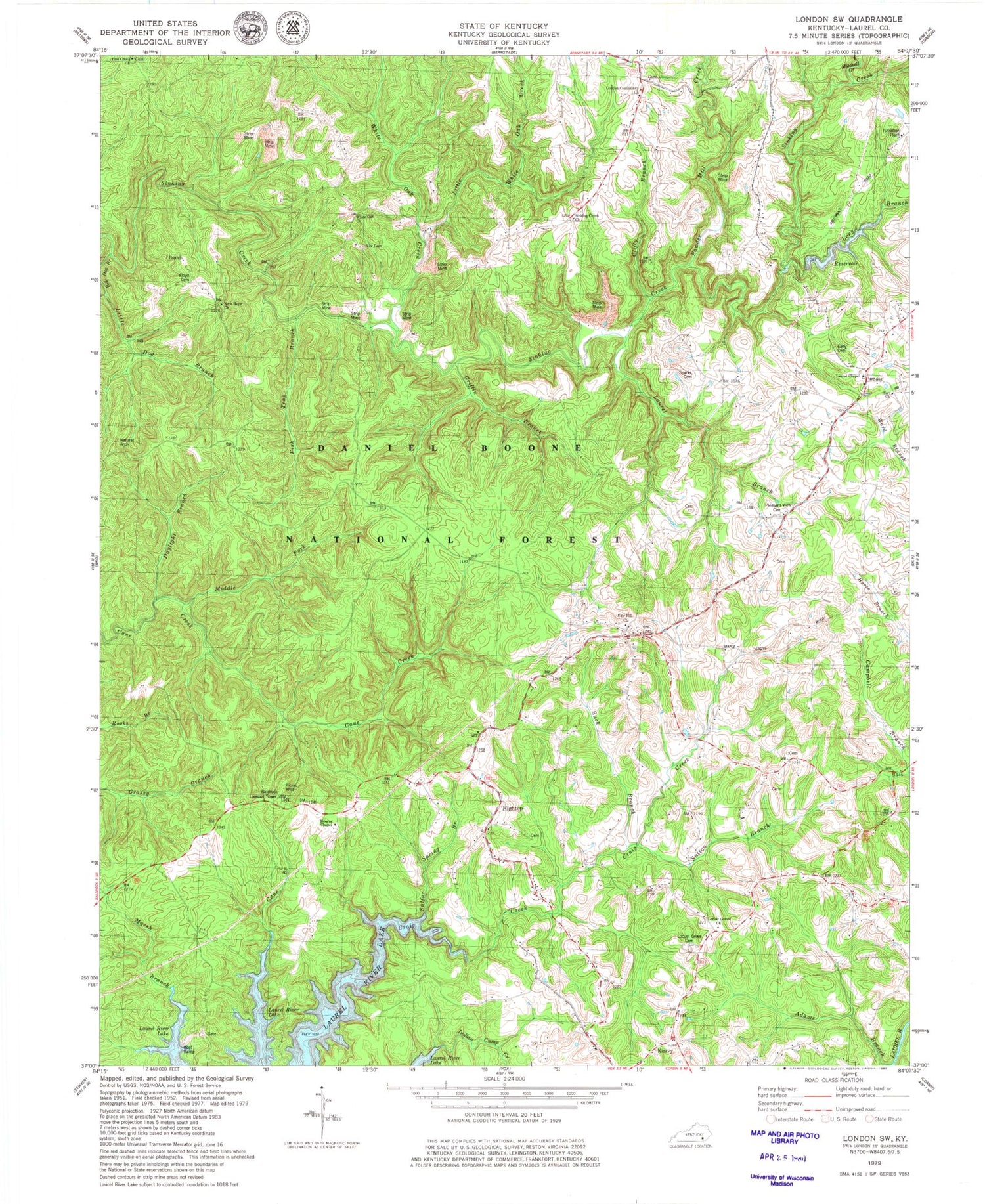 Classic USGS London SW Kentucky 7.5'x7.5' Topo Map Image