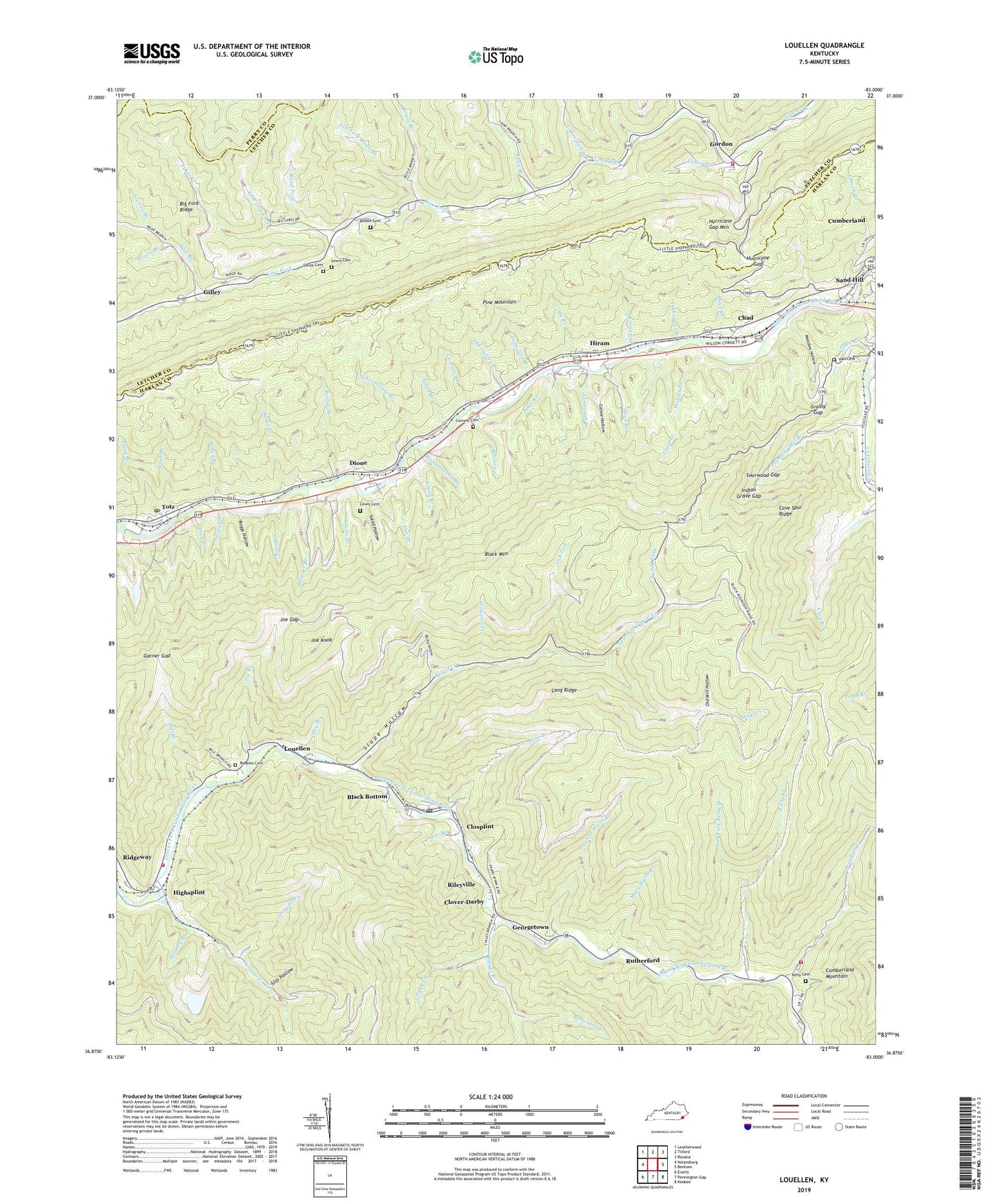 Louellen Kentucky US Topo Map Image