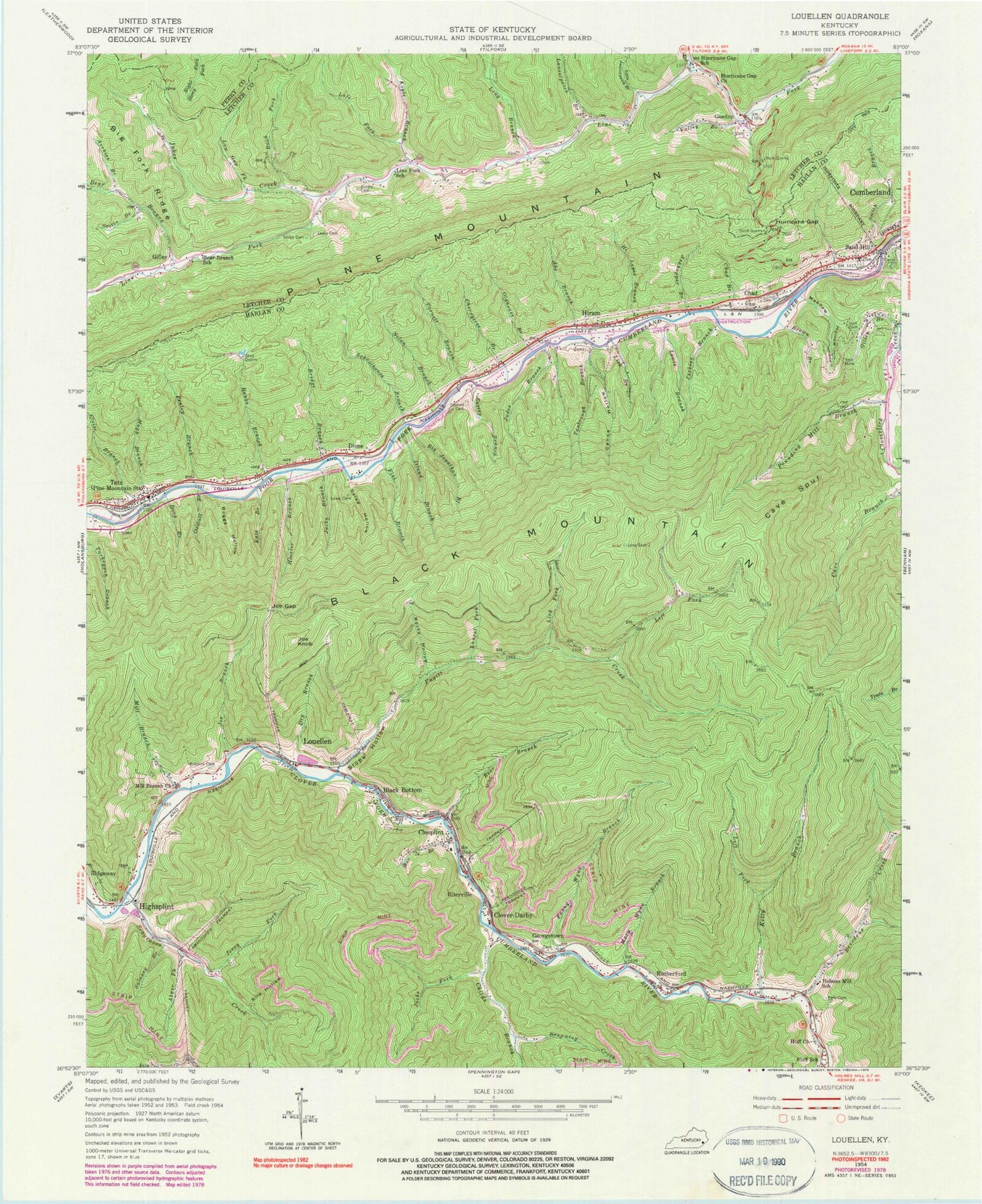 Classic USGS Louellen Kentucky 7.5'x7.5' Topo Map Image