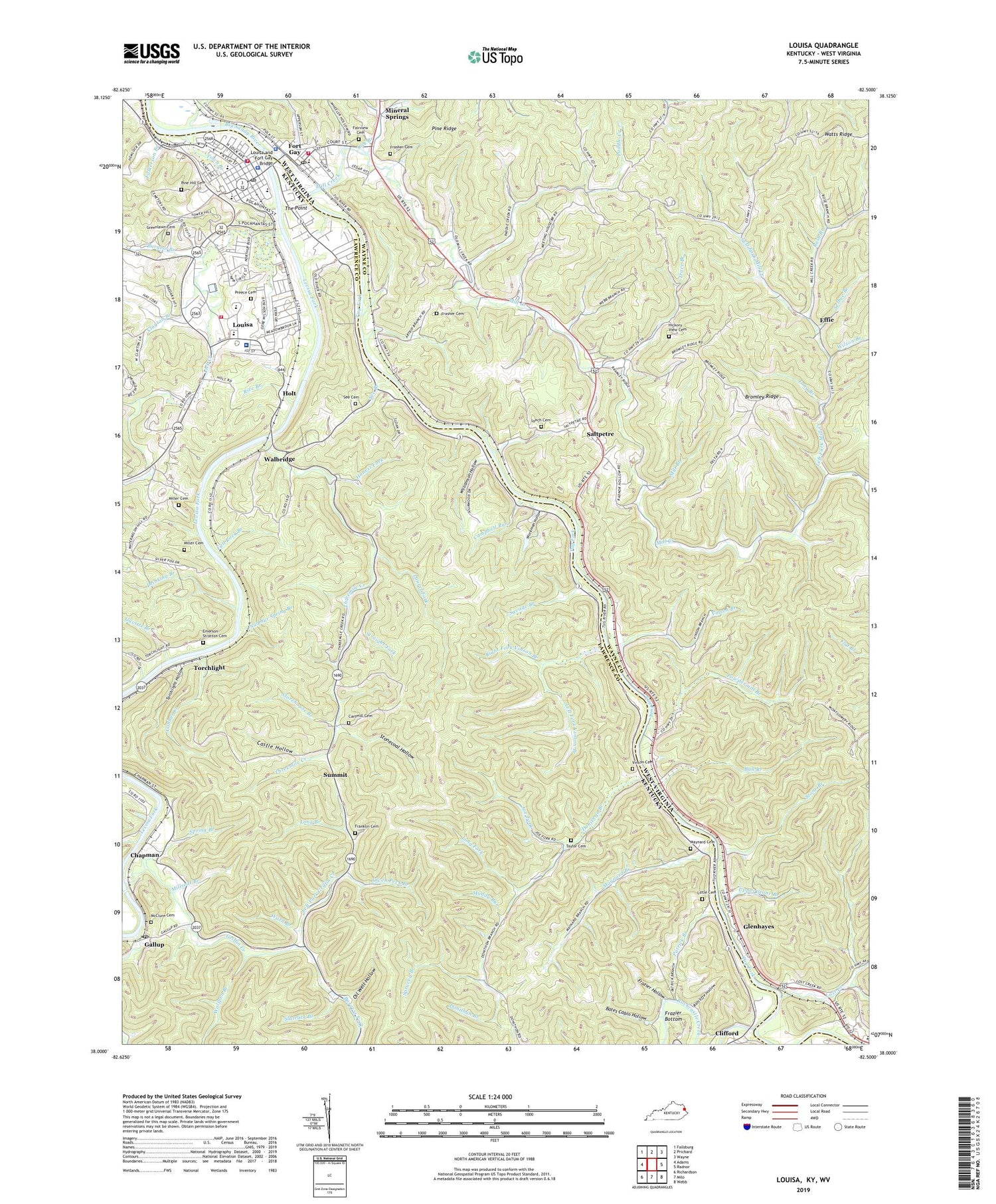 Louisa Kentucky US Topo Map Image