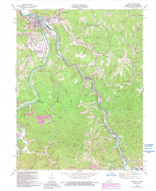 Classic USGS Louisa Kentucky 7.5'x7.5' Topo Map Image