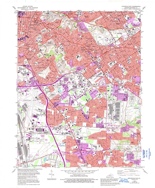 Classic USGS Louisville East Kentucky 7.5'x7.5' Topo Map Image