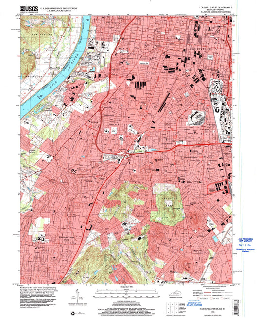 Classic USGS Louisville West Kentucky 7.5'x7.5' Topo Map Image