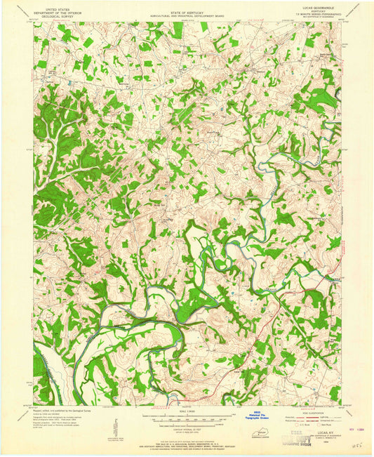 Classic USGS Lucas Kentucky 7.5'x7.5' Topo Map Image