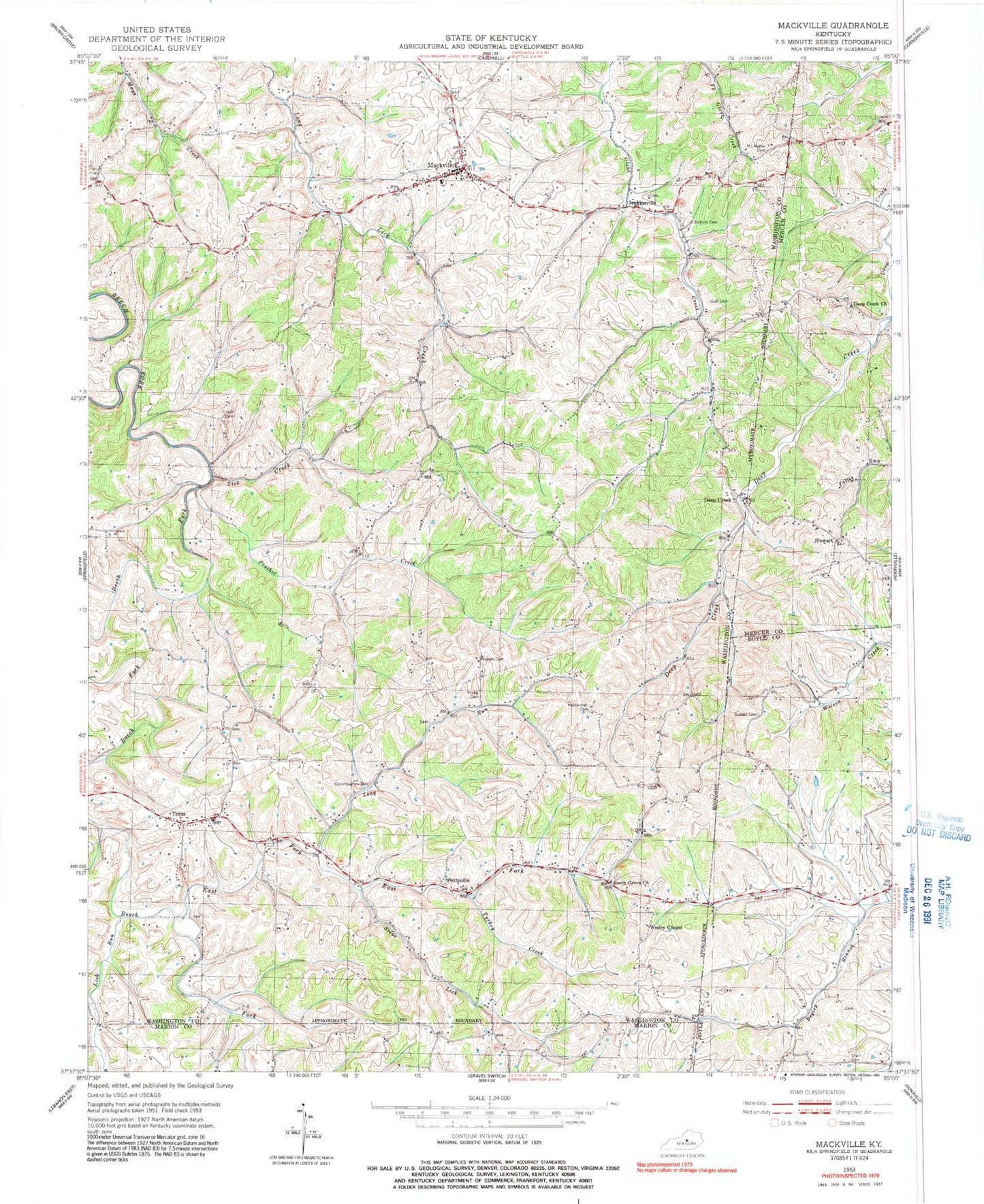 Classic USGS Mackville Kentucky 7.5'x7.5' Topo Map Image