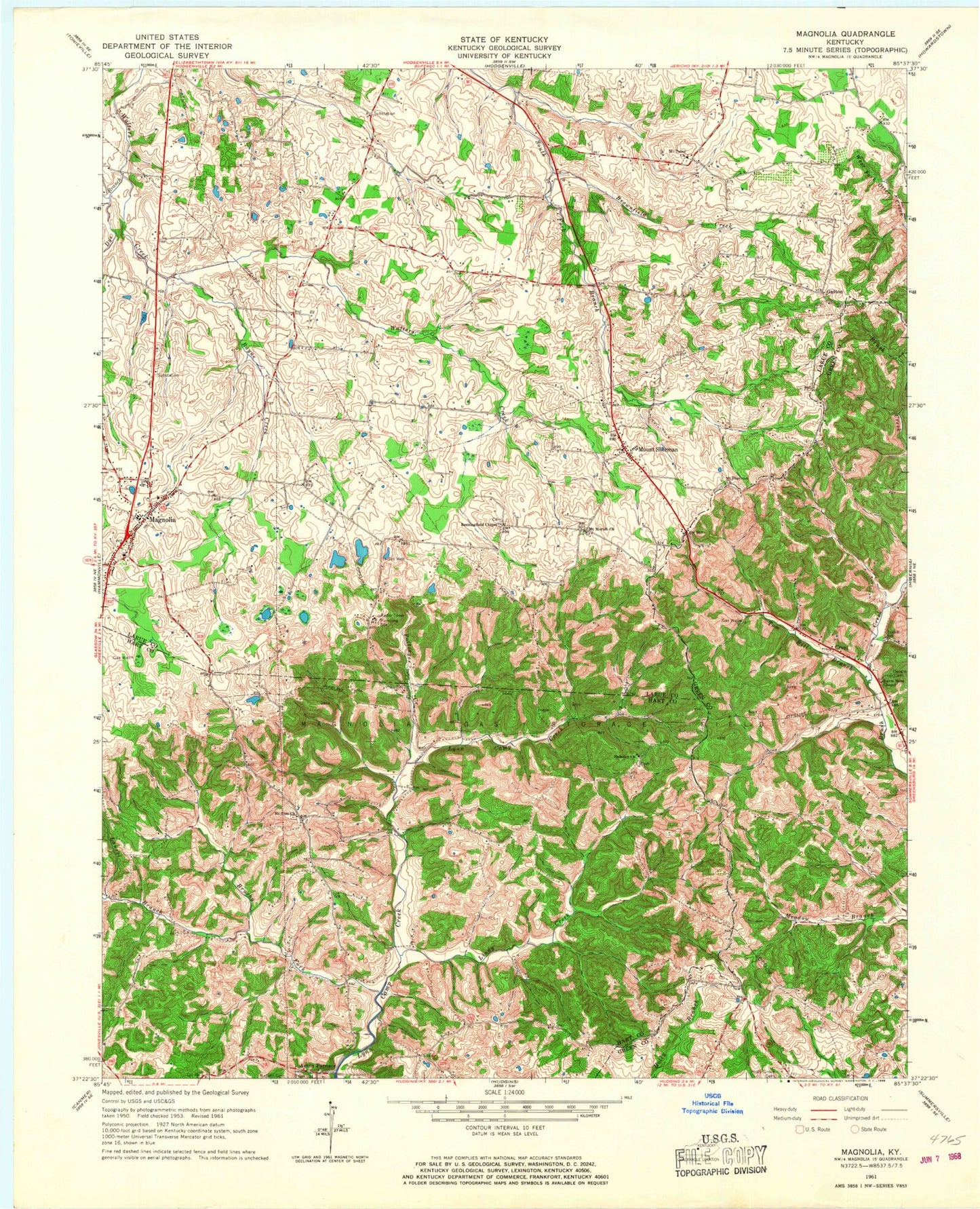 Classic USGS Magnolia Kentucky 7.5'x7.5' Topo Map Image