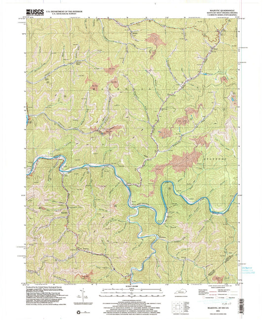 Classic USGS Majestic Kentucky 7.5'x7.5' Topo Map Image