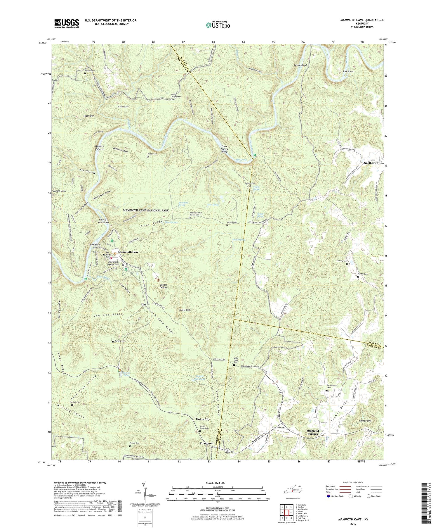 Mammoth Cave Kentucky US Topo Map Image