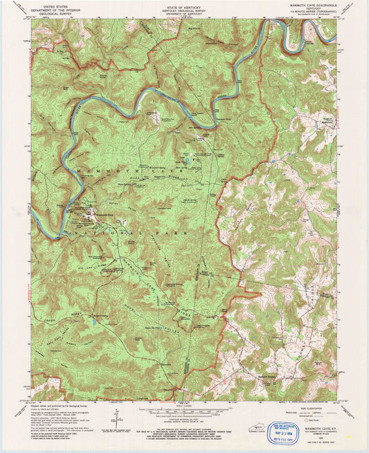 Classic USGS Mammoth Cave Kentucky 7.5'x7.5' Topo Map Image