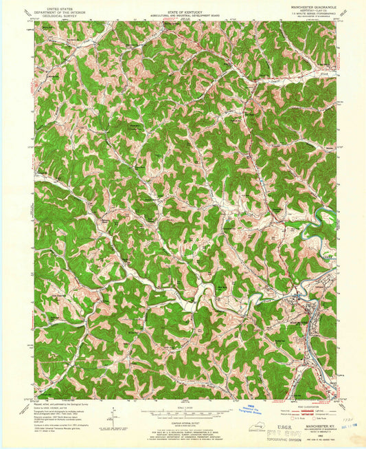 Classic USGS Manchester Kentucky 7.5'x7.5' Topo Map Image