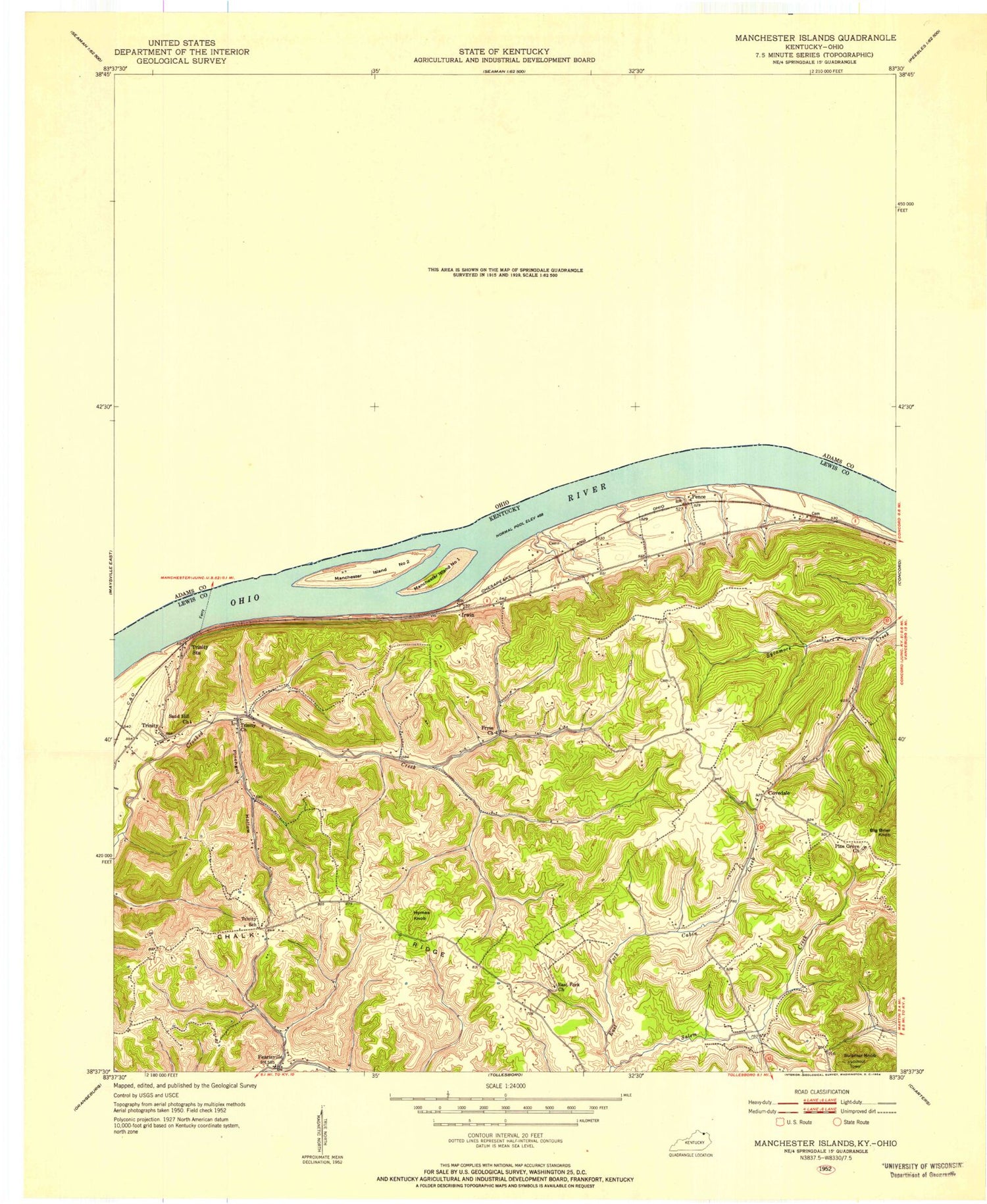 Classic USGS Manchester Islands Kentucky 7.5'x7.5' Topo Map Image