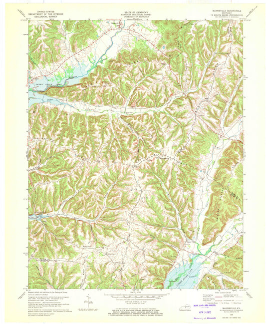 Classic USGS Mannsville Kentucky 7.5'x7.5' Topo Map Image