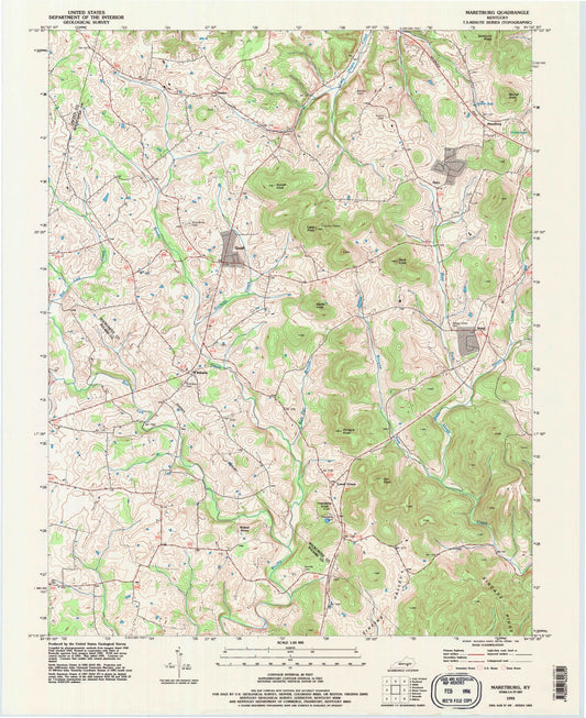 Classic USGS Maretburg Kentucky 7.5'x7.5' Topo Map Image