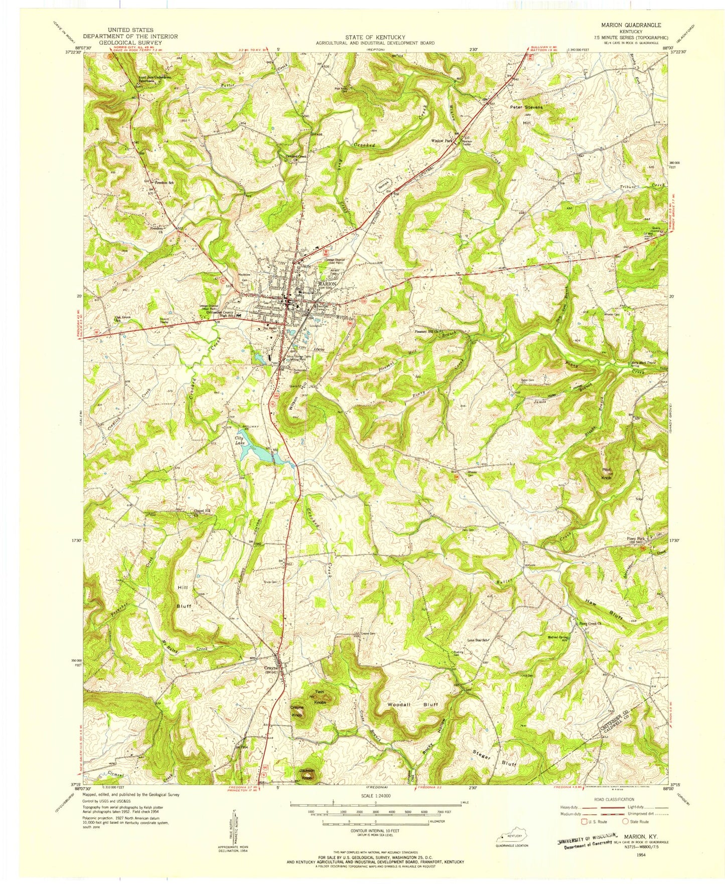 Classic USGS Marion Kentucky 7.5'x7.5' Topo Map Image
