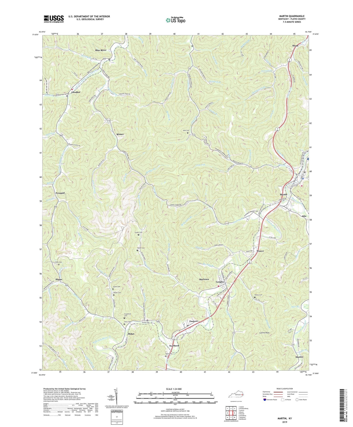 Martin Kentucky US Topo Map Image