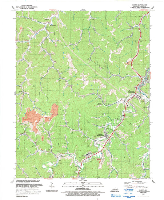 Classic USGS Martin Kentucky 7.5'x7.5' Topo Map Image
