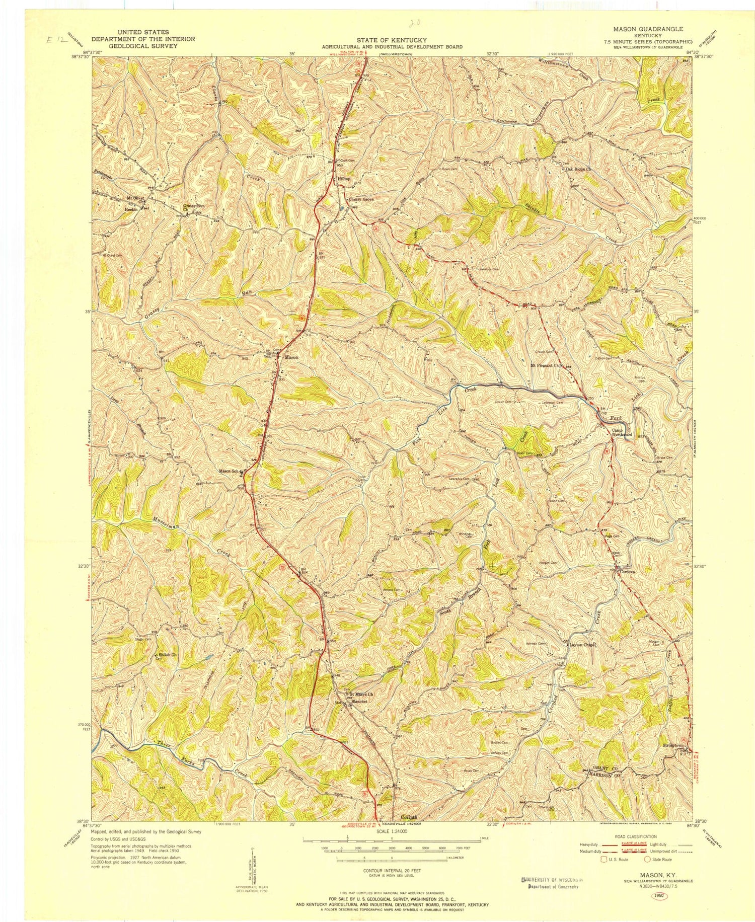 Classic USGS Mason Kentucky 7.5'x7.5' Topo Map Image