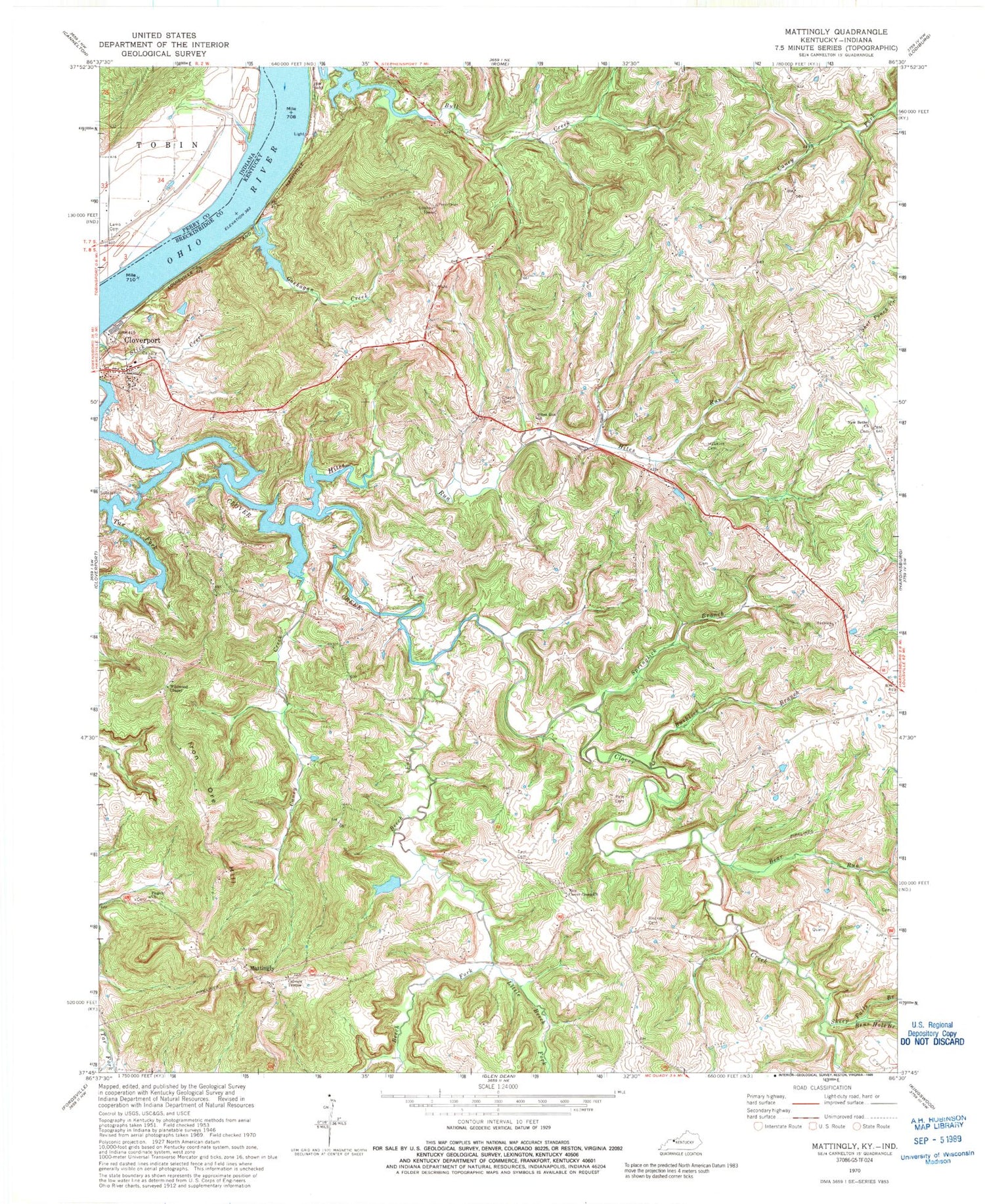 Classic USGS Mattingly Kentucky 7.5'x7.5' Topo Map Image
