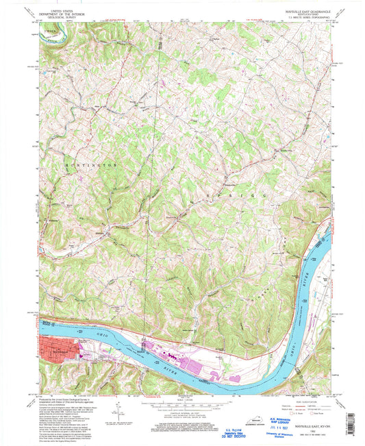 Classic USGS Maysville East Kentucky 7.5'x7.5' Topo Map Image