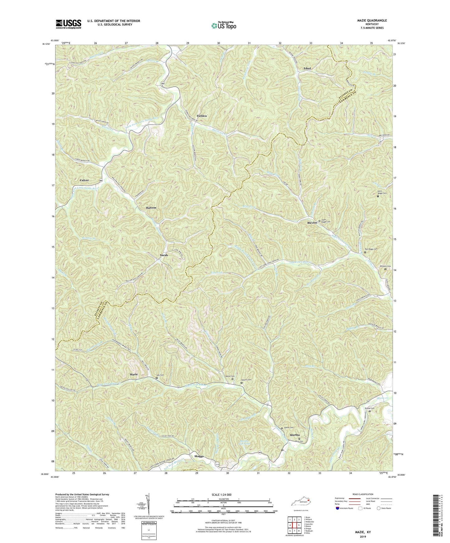 Mazie Kentucky US Topo Map Image