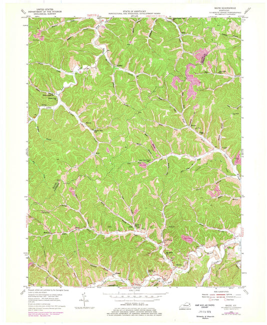 Classic USGS Mazie Kentucky 7.5'x7.5' Topo Map Image